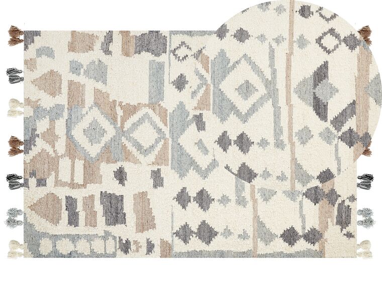 Alfombra kilim de lana beige/gris/marrón 160 x 230 cm MRGAVET_860069