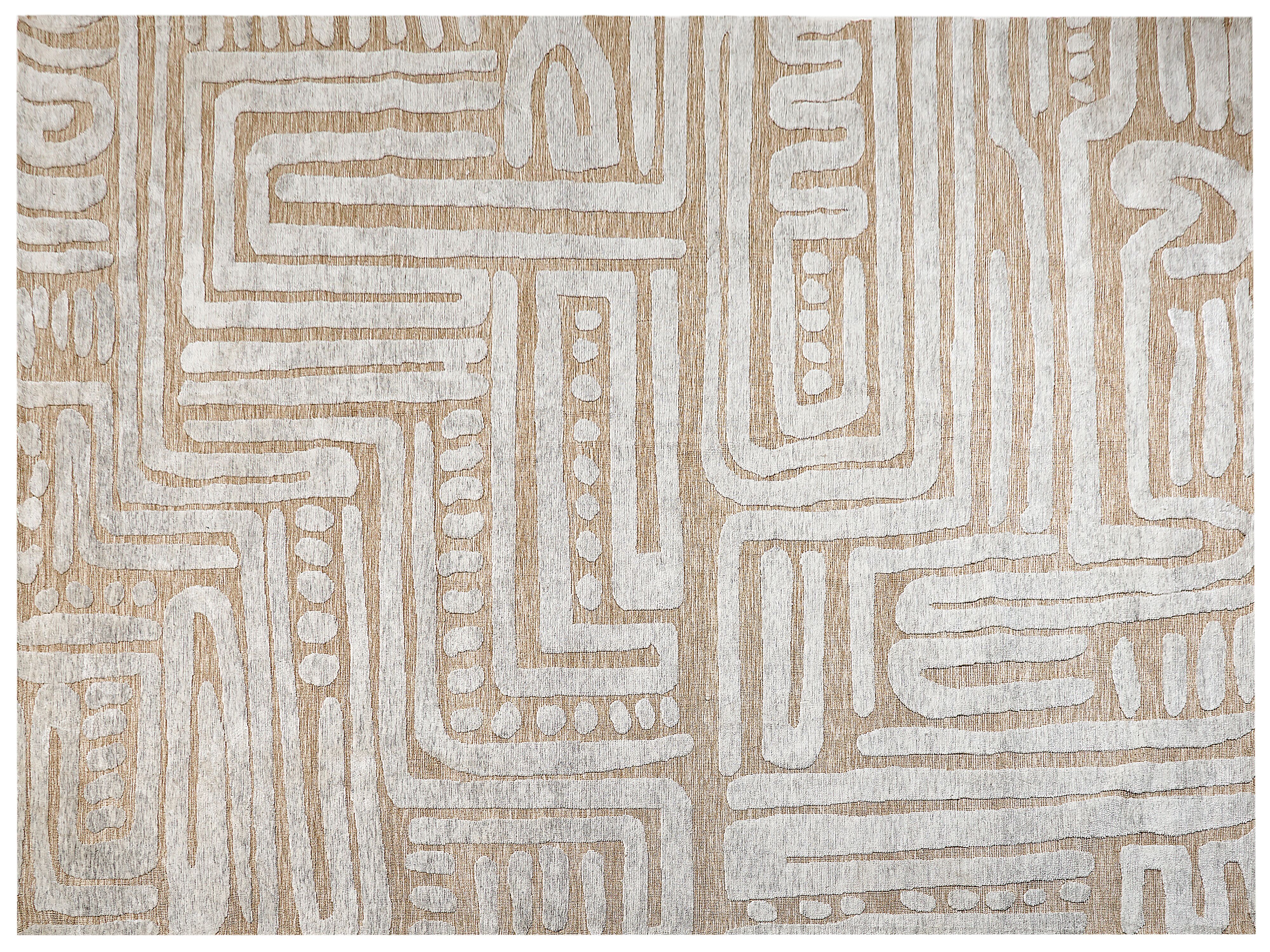 Teppich beige / hellgrau 300 x 400 cm abstraktes Muster MANDAI | Kurzflor-Teppiche