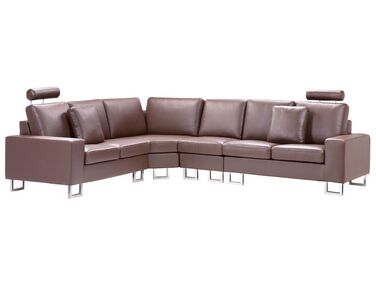 Canapé angle à droite 6 places en cuir marron STOCKHOLM