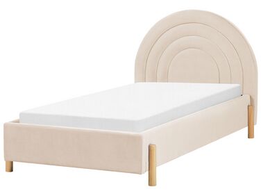 Łóżko welurowe 90 x 200 cm beżowe ANET