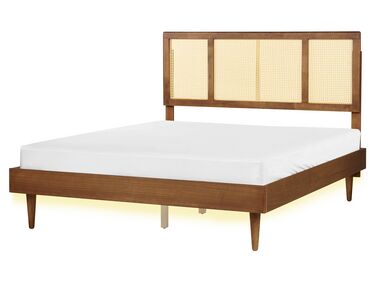 EU King Size Bed with LED Light Wood AURAY