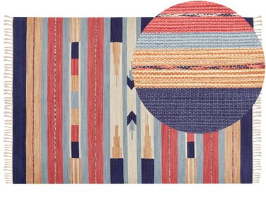Kelim Teppich Baumwolle mehrfarbig 140 x 200 cm geometrisches Muster Kurzflor GANDZAK