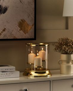 Kynttilänjalka lasi 3-haaraa kulta 24 cm CILEGON Kynttilänjalka lasi 3-haaraa kulta 24 cm CILEGON