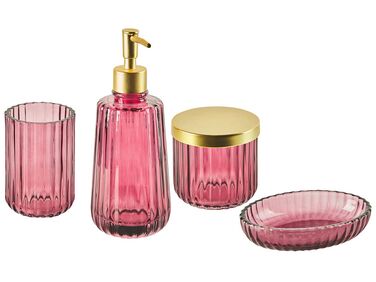 Conjunto de 4 acessórios de casa de banho em vidro rosa fucsia e dourado CARDENA