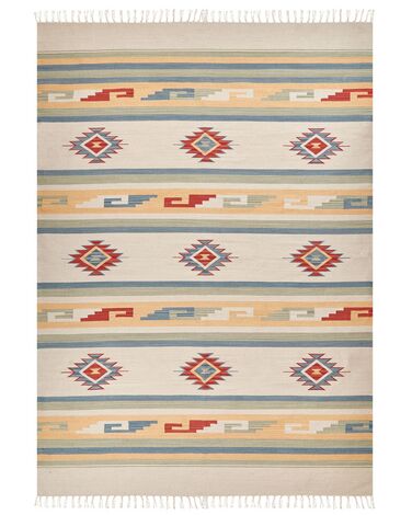 Kelim Teppich Baumwolle mehrfarbig 200 x 300 cm geometrisches Muster Kurzflor APARAN