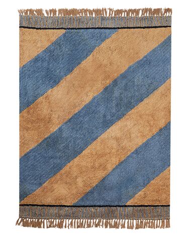 Tapis avec motif rayé en coton 140 x 200 cm bleu et marron XULUF