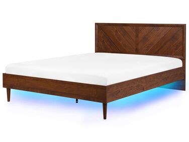 Bett dunkler Holzfarbton 180 x 200 cm mit LED-Beleuchtung bunt MIALET 