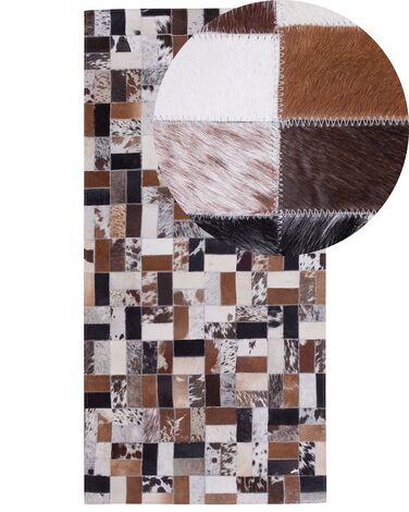 Dywan patchwork skórzany 80 x 150 cm brązowo-beżowy CESME
