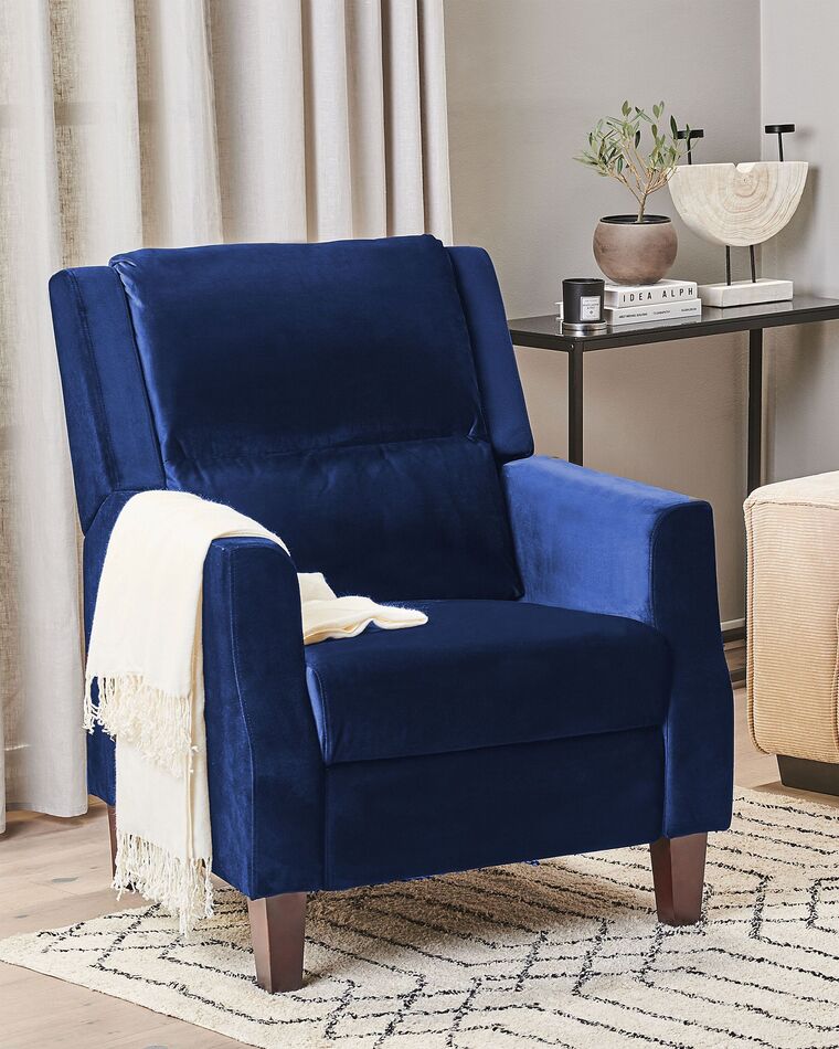 Velvet Recliner Chair Navy Blue EGERSUND Beliani.co.uk