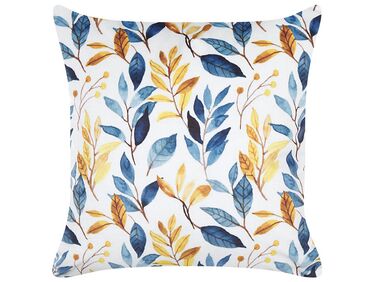 Velvet Cushion Leaf Pattern 45 x 45 cm Yellow and Blue CATTLEYA