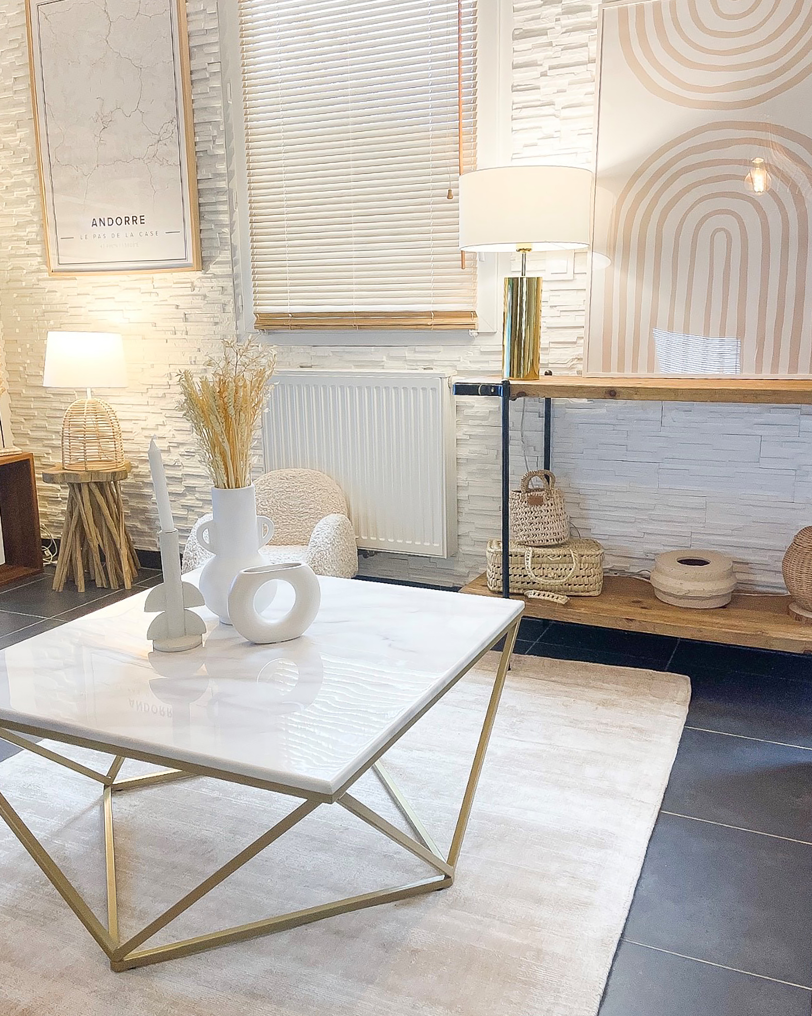 Coffee Table Marble Effect Beige and Gold MALIBU Beliani.co.uk