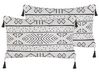 Set of 2 Velvet Cushions Geometric Pattern 30 x 50 cm White and Black SCHEFFLERA_815374