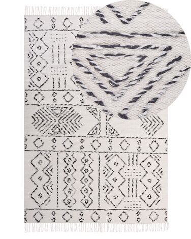 Teppich Wolle weiss / schwarz geometrisches Muster 140 x 200 cm Kurzflor ALKENT