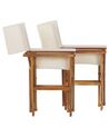 Conjunto 2 cadeiras madeira clara e 2 lonas creme e padrão palmeiras CINE_819256