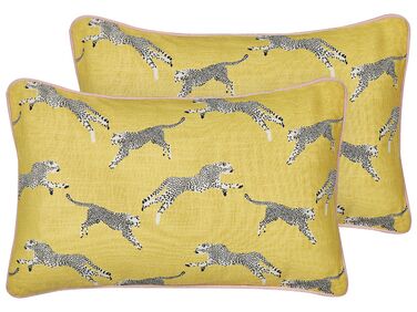 Set of 2 Cotton Cushions Cheetah Motif 30 x 50 cm Yellow ARALES