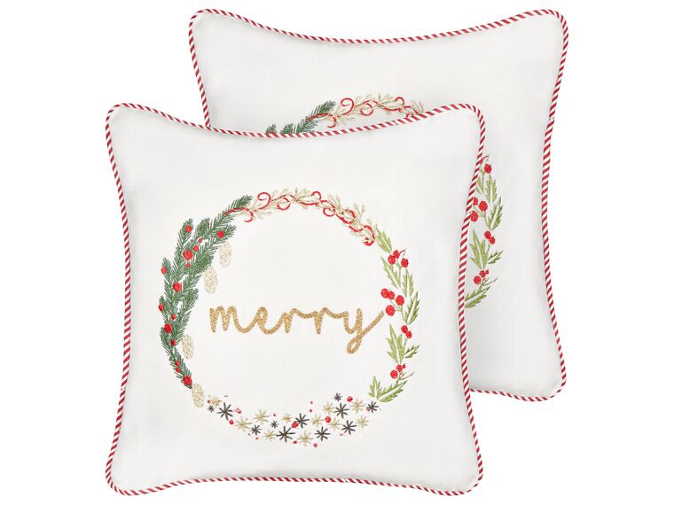 Set of 2 Velvet Cushions Christmas Motif 45 x 45 cm White EUCHARIS_887696