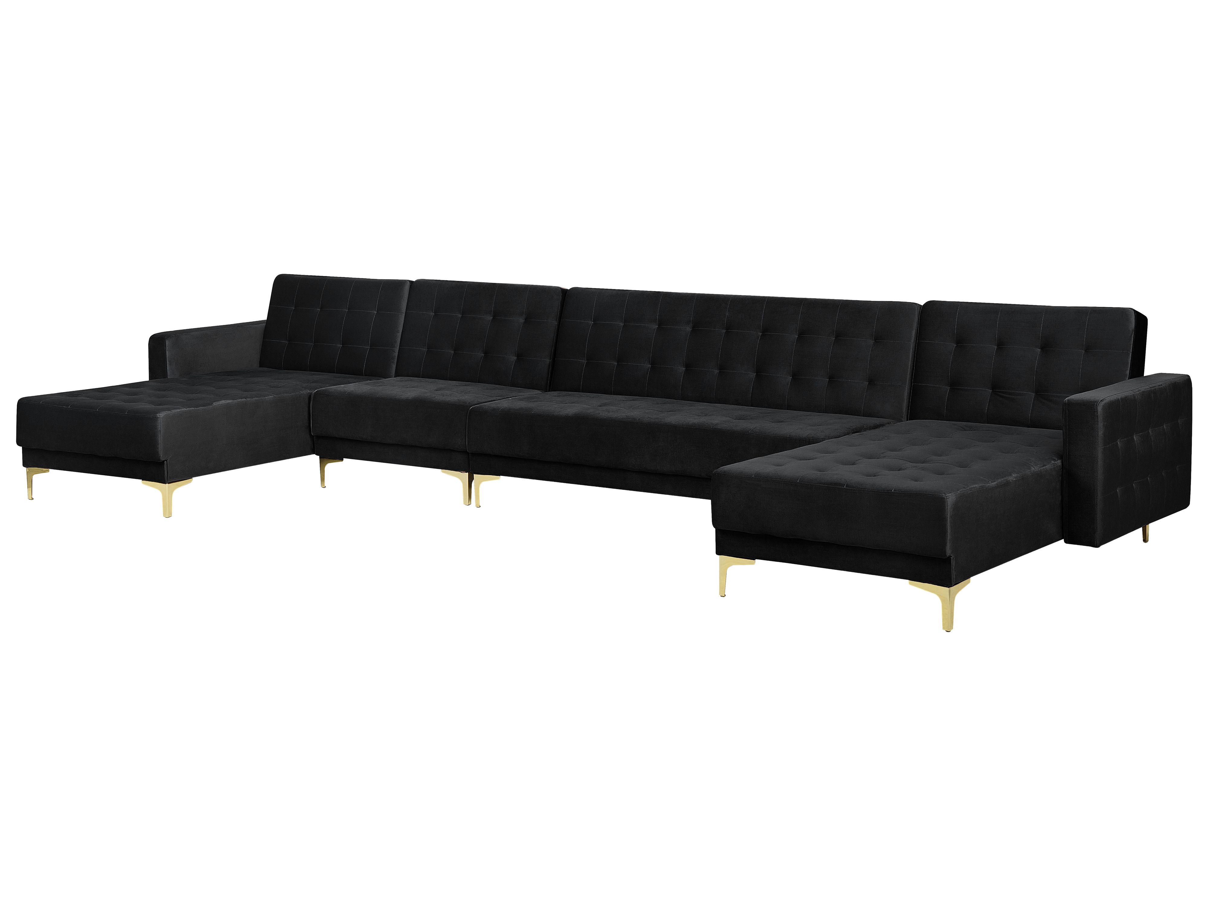 6 Seater UShaped Modular Velvet Sofa with Ottoman Black ABERDEEN