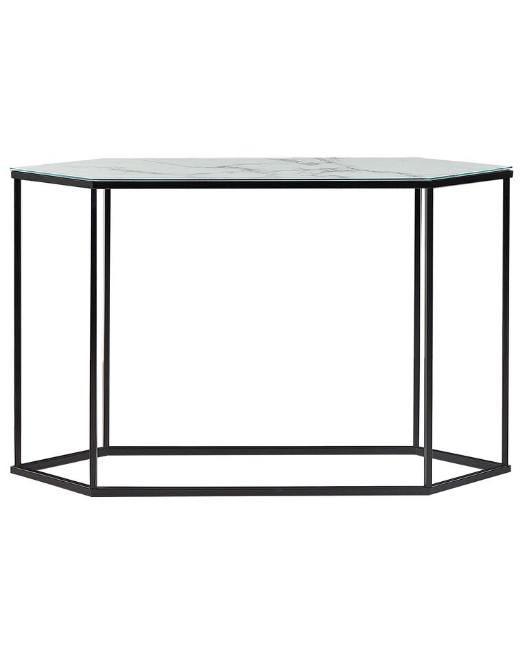 Glass Top Console Table Marble Effect White with Black PERRIN Beliani