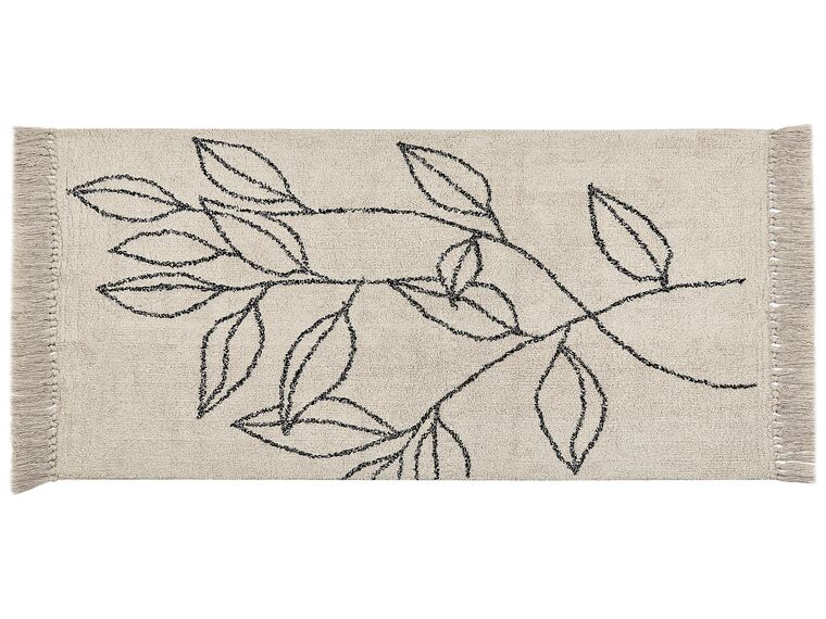 Teppich Baumwolle beige / schwarz 80 x 150 cm Blumenmuster Kurzflor SAZLI_839778
