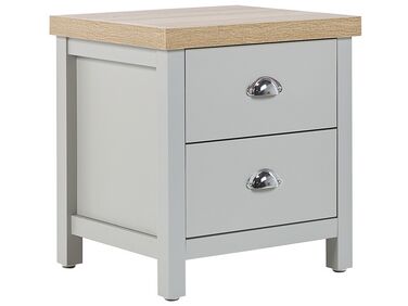 Mesa de noche 2 cajones gris claro/madera clara/plateado 45 x 39 cm CLIO
