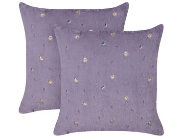 Set of 2 Cushions Embroidered Floral Pattern 45 x 45 cm Violet LAVATERA