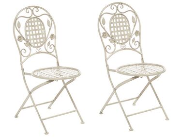 Set of 2 Metal Garden Folding Chairs Off-White BIVIO