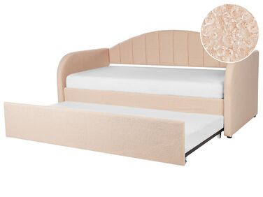 Rozkladacia posteľ s buklé čalúnením 90 x 200 cm broskyňová EYBURIE