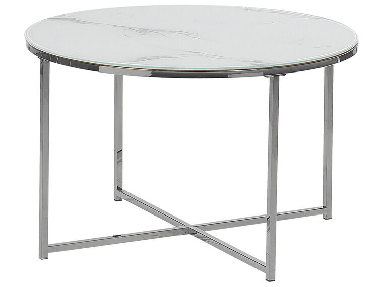 Tavolino da caffé effetto marmo bianco e argento ⌀ 70 cm QUINCY_757496