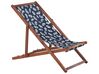 Set of 2 Acacia Folding Deck Chairs and 2 Replacement Fabrics Dark Wood with Off-White / Navy Blue Floral Pattern ANZIO_819937