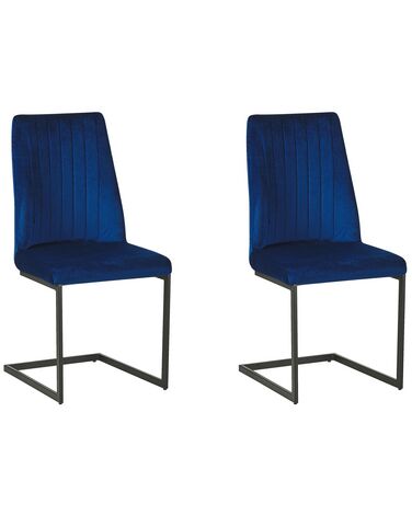 Conjunto de 2 sillas de comedor de terciopelo azul marino/negro LAVONIA