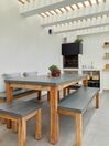 Set de jardin 8 places table avec 2 bancs et 2 tabourets gris en fibre-ciment et bois OSTUNI_827414