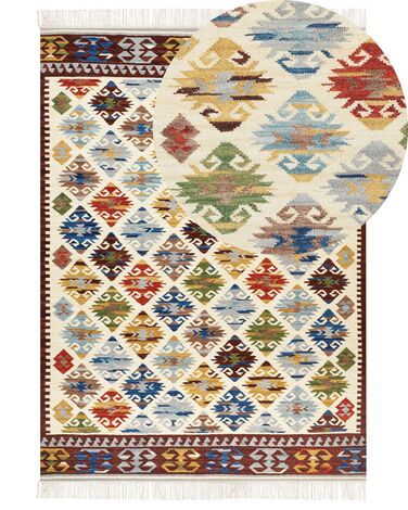 Kelim Teppich Wolle mehrfarbig 200 x 300 cm orientalisches Muster Kurzflor AKNALICH