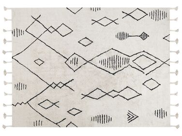 Teppich Baumwolle weiß / schwarz 160 x 230 cm Kurzflor KEBIR