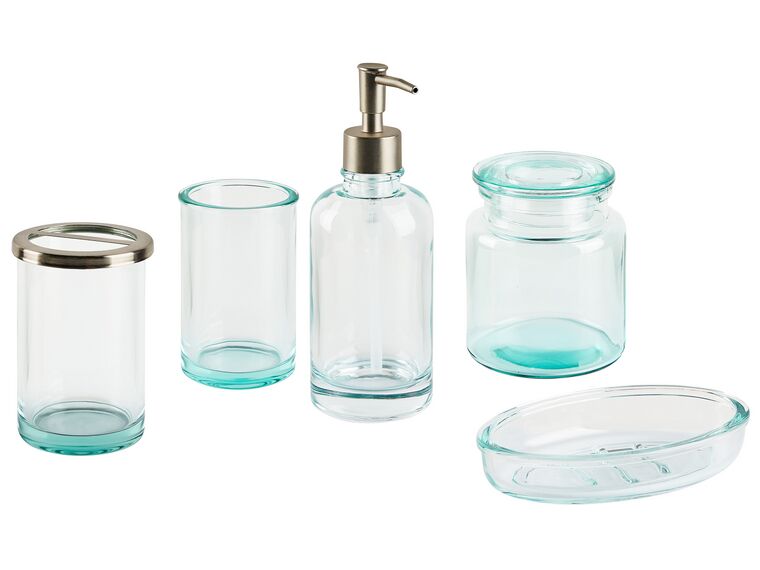 Set di 5 accessori bagno vetro menta e argento AMARGA_825209
