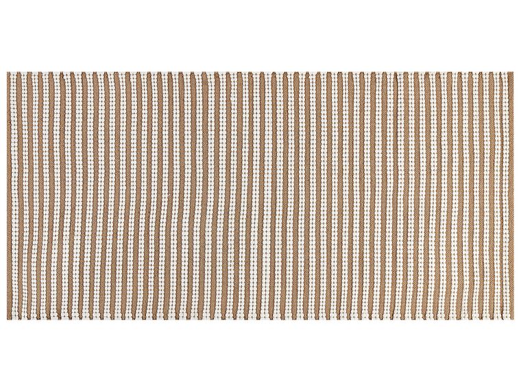 Teppich Baumwolle braun / weiß 80 x 150 cm Streifenmuster Kurzflor SOFULU_842835