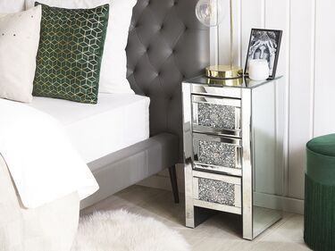 3 Drawer Mirrored Bedside Table Silver LORAY