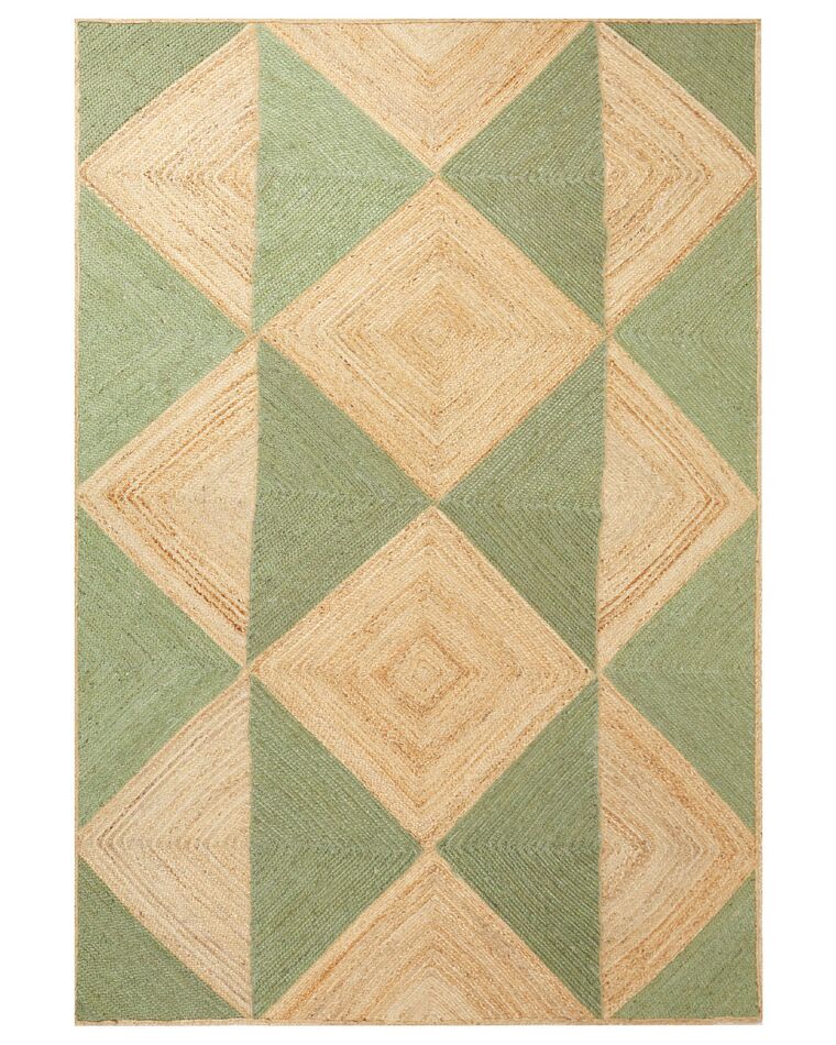 Teppich Jute beige / grün 160 x 230 cm geometrisches Muster Kurzflor CALIS_903927