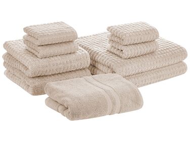 Set of 9 Cotton Towels Beige ATAI