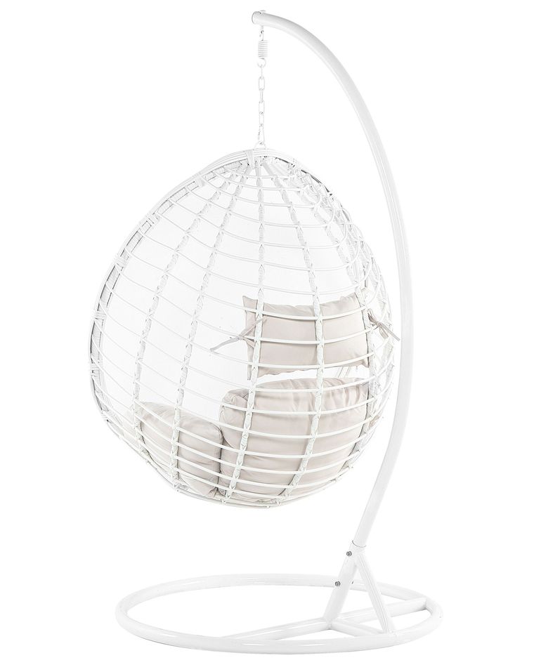 Hängesessel mit Gestell ø 106 cm Rattan weiß FANO Beliani.de