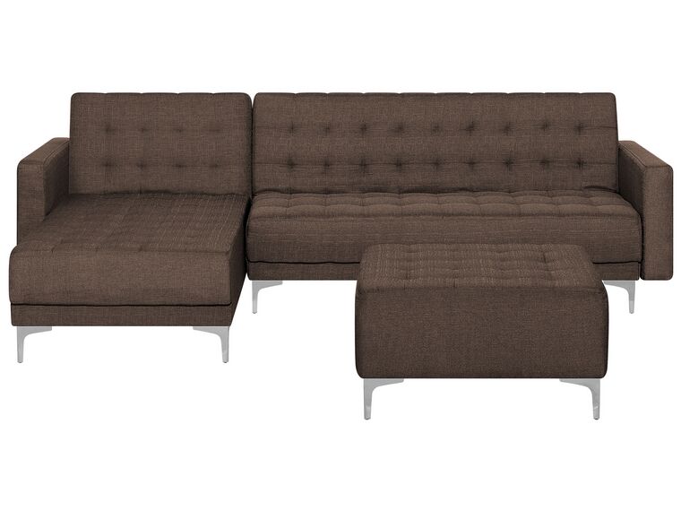 Right Hand Fabric Corner Sofa with Ottoman Brown ABERDEEN_736200
