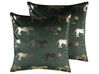 Set of 2 Velvet Cushions Tiger Motif 45 x 45 cm Green BLUEBELL_769095
