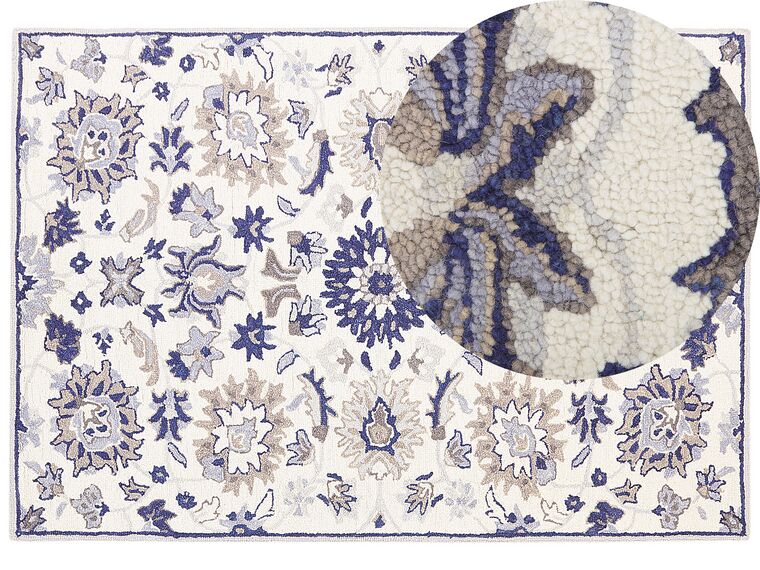 Tappeto lana beige chiaro e blu marino 160 x 230 cm KUMRU_830901