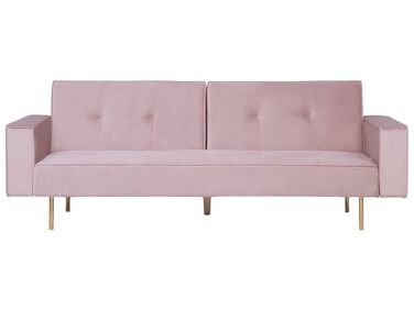 Sofa rozkładana welurowa różowa VISNES 