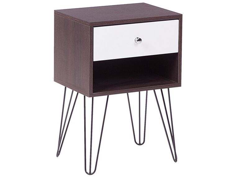 1 Drawer Bedside Table Dark Wood with White ARVIN_754326