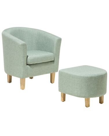 Fabric Armchair with Footstool Green HOLDEN