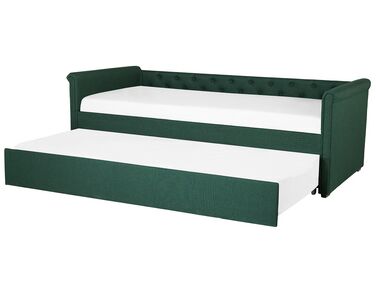 Fabric EU Small Single Trundle Bed Green LIBOURNE