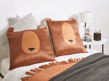 Set of 2 Cotton Kids Cushions 45 x 45 cm Brown TEDDYBEAR