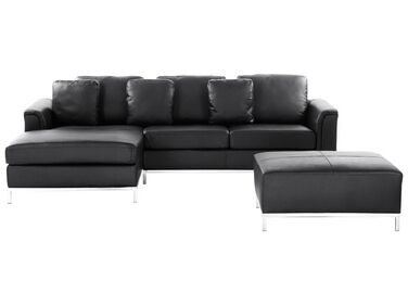 Right Hand Leather Corner Sofa With, Black Leather Sofa With Ottoman