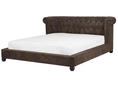 Faux Suede EU King Size Waterbed Brown CAVAILLON