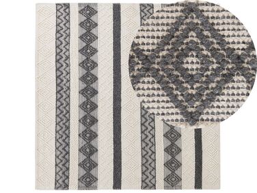 Teppich Wolle beige / grau 200 x 200 cm geometrisches Muster Kurzflor DAVUTLAR